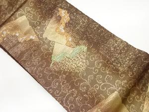 引箔色紙に花唐草模様織出し名古屋帯